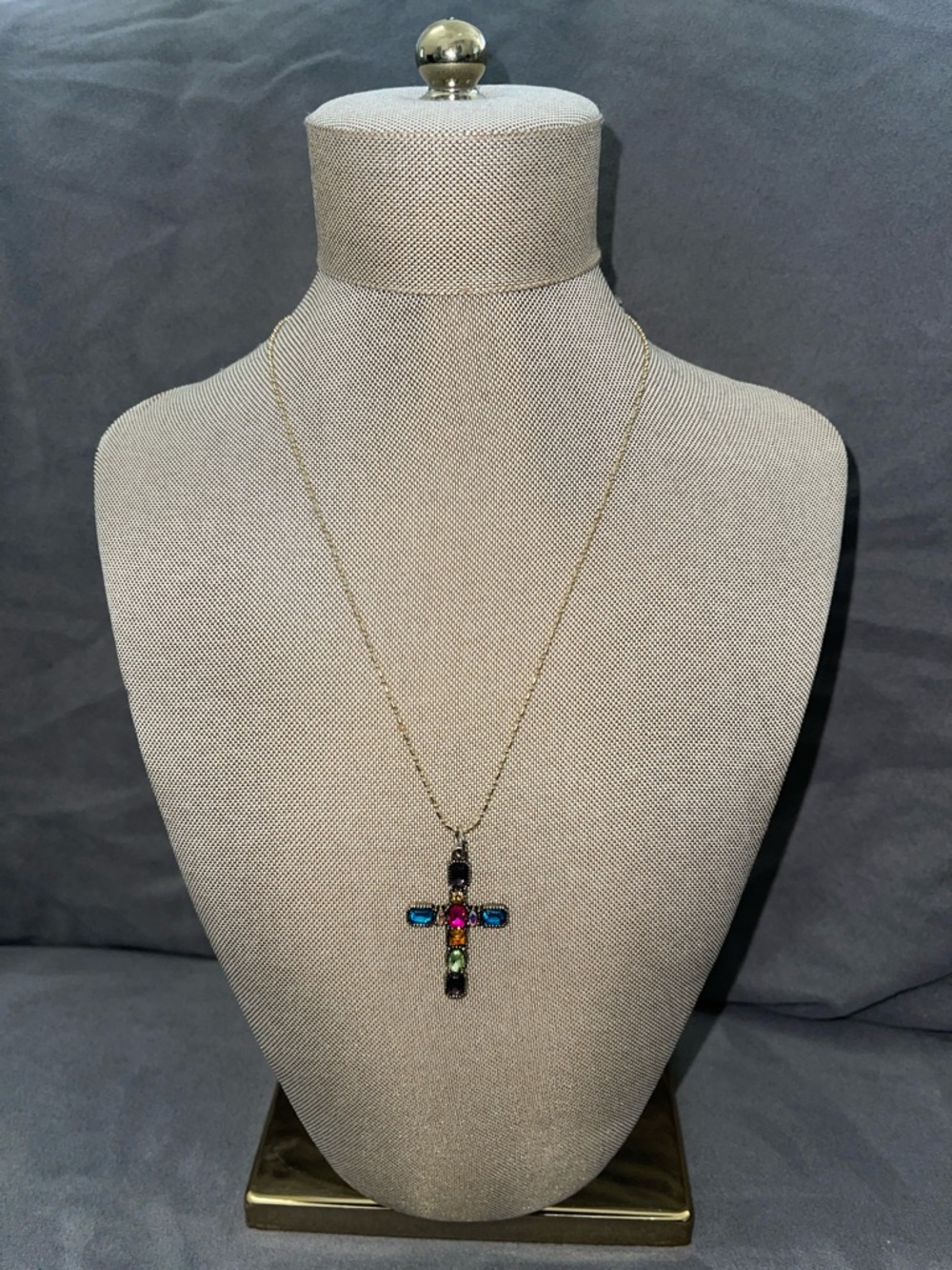 Gold-Tone Multicolor Gem Cross Pendant Necklace - Women Jewelry